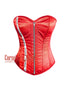 Red Satin Overbust Zipper Corset Bustier Steel Boned Curvy Costume