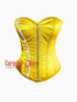 Yellow Satin Overbust Zipper Corset Bustier Steel Boned Curvy Costume