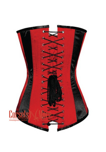 Red Black Satin Gothic Steampunk Burlesque Waist Training Bustier Long Overbust Corset Costume
