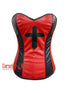 Red Black Faux Leather Overbust Corset Gothic Costume Cross Bodice Top Waist Trainer