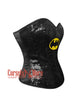 Black Satin Top Gothic Comic Con Costume Bustier Yellow Bat Sequins Corset Top Overbust
