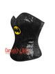 Black Satin Top Gothic Comic Con Costume Bustier Yellow Bat Sequins Corset Top Overbust
