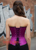 Purple Satin & Black Leather Corset – Steampunk Waist Trainer for Women