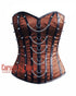 Royal Brown Satin Corset – Black Leather Spike Steampunk Waist Cincher
