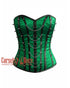 Royal Green Satin & Black Leather Spike Corset – Steampunk Costume