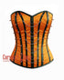 Steampunk Spike Corset – Royal Orange Satin & Black Leather Waist Trainer