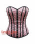 Light Pink Satin Waist Trainer Corset with Black Leather Spikes
