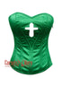 Green Satin With Sacred Jesus Cross Cut Corset Gothic Costume | Steel Boned Corset Bustier