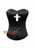 Black Satin With Sacred Jesus Cross Cut Corset Gothic Costume Steel Boned Corset Bustier