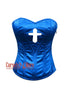 Sacred Jesus Cross Corset – Blue Satin Steel Boned Overbust Corset