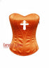 Orange Satin Overbust Corset with Jesus Cross Motif – Gothic Costume