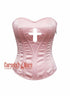 Baby Pink Satin With Sacred Jesus Cross Cut Corset Gothic Costume | Steel Boned Corset Bustier