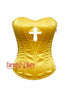 Yellow Satin With Sacred Jesus Cross Cut Corset Gothic Costume | Steel Boned Corset Bustier