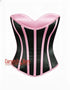 Pink & Black Striped Satin Overbust Corset Top for Women Burlesque Gothic Bustier