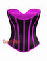 Purple & Black Striped Satin Overbust Corset Burlesque Costume