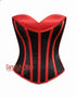 Red & Black Striped Satin Overbust Corset Top for Women Burlesque Gothic Bustier