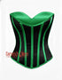 Green & Black Striped Satin Overbust Corset Burlesque Costume