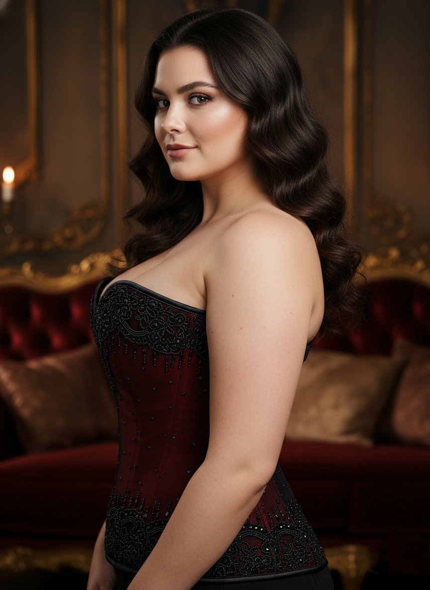 Red Satin Black Sequins Burlesque Overbust Corset Top – CorsetsNmore Red Satin Black Sequins Burlesque Overbust Corset Top – CorsetsNmore