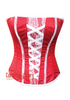 Red Satin with White Net on Front Overbust Christmas Corset Top Burlesque, Waist Training with Steel Bones, Waist Training Overbust Corset