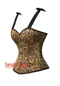 Animal Print Costume Satin Overbust Corset with Straps Leopard Print Top