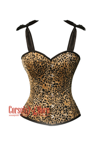 Animal Print Costume Satin Overbust Corset with Straps Leopard Print Top