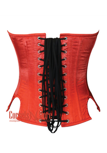 Red Satin Dress Woman Waist Valentine's Corset with Zipper And Unique Inverted Cuts Overbust Lace Up Top, Red Satin Party Dress