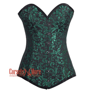 Plus Size Green And Black Brocade Longline Gothic Corset Burlesque Overbust