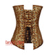 Plus Size Brown And Golden Brocade Longline Front Zipper Burlesque Gothic Overbust Corset