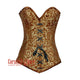 Plus Size Brown And Golden Brocade Long Front Lace Burlesque Gothic Overbust Corset Bustier Top