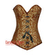 Brown And Golden Brocade Long Front Lace Burlesque Gothic Overbust Corset Bustier Top