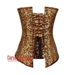 Plus Size Brown And Golden Brocade Longline Burlesque Gothic Overbust Corset Bustier Top