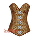 Plus Size Brown And Golden Brocade Long Front Clasp Burlesque Gothic Overbust Corset