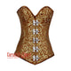 Brown And Golden Brocade Long Front Clasp Burlesque Gothic Overbust Corset