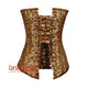 Plus Size Brown And Golden Brocade Longline Front Lace Burlesque Overbust Corset Bustier Top