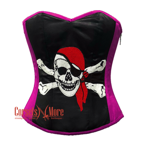 Plus Size Purple and Black Satin Pirate Sequins Hand Work Costume Bustier Steampunk Waist Cincher Overbust Top