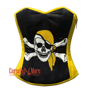 Black and Yellow Satin Pirate Sequins Work Costume Bustier Steampunk Waist Cincher Overbust Top