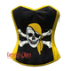 Plus Size Black and Yellow Satin Pirate Sequins Work Costume Bustier Steampunk Waist Cincher Overbust Top