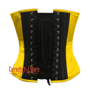 Plus Size Black and Yellow Satin Pirate Sequins Work Costume Bustier Steampunk Waist Cincher Overbust Top