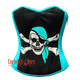 Plus Size Baby Blue and Black Satin Pirate Sequins Costume Bustier Steampunk Waist Cincher Overbust Top