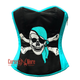 Baby Blue and Black Satin Pirate Sequins Costume Bustier Steampunk Waist Cincher Overbust Top