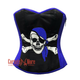 Plus Size Blue and Black Satin Pirate Sequins Hand Work Costume Bustier Steampunk Waist Cincher Overbust Top