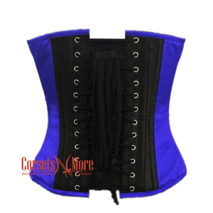 Plus Size Blue and Black Satin Pirate Sequins Hand Work Costume Bustier Steampunk Waist Cincher Overbust Top