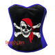 Plus Size Blue and Black Satin Pirate Sequins Costume Bustier Steampunk Waist Cincher Overbust Top