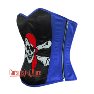 Plus Size Blue and Black Satin Pirate Sequins Costume Bustier Steampunk Waist Cincher Overbust Top