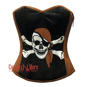 Plus Size Brown and Black Satin Pirate Sequins Hand Work Costume Bustier Steampunk Waist Cincher Overbust Top