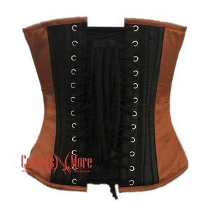 Plus Size Brown and Black Satin Pirate Sequins Hand Work Costume Bustier Steampunk Waist Cincher Overbust Top