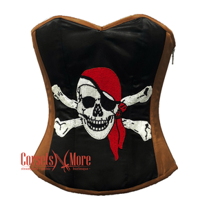 Plus Size Brown and Black Satin Pirate Sequins Costume Bustier Steampunk Waist Cincher Overbust Top