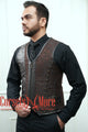 Brown Brocade With Leather Authentic Steel Boned Steampunk Vest Costume Men's Corset