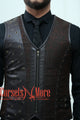 Brown Brocade With Leather Authentic Steel Boned Steampunk Vest Costume Men's Corset