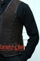 Brown Brocade With Leather Authentic Steel Boned Steampunk Vest Costume Men's Corset